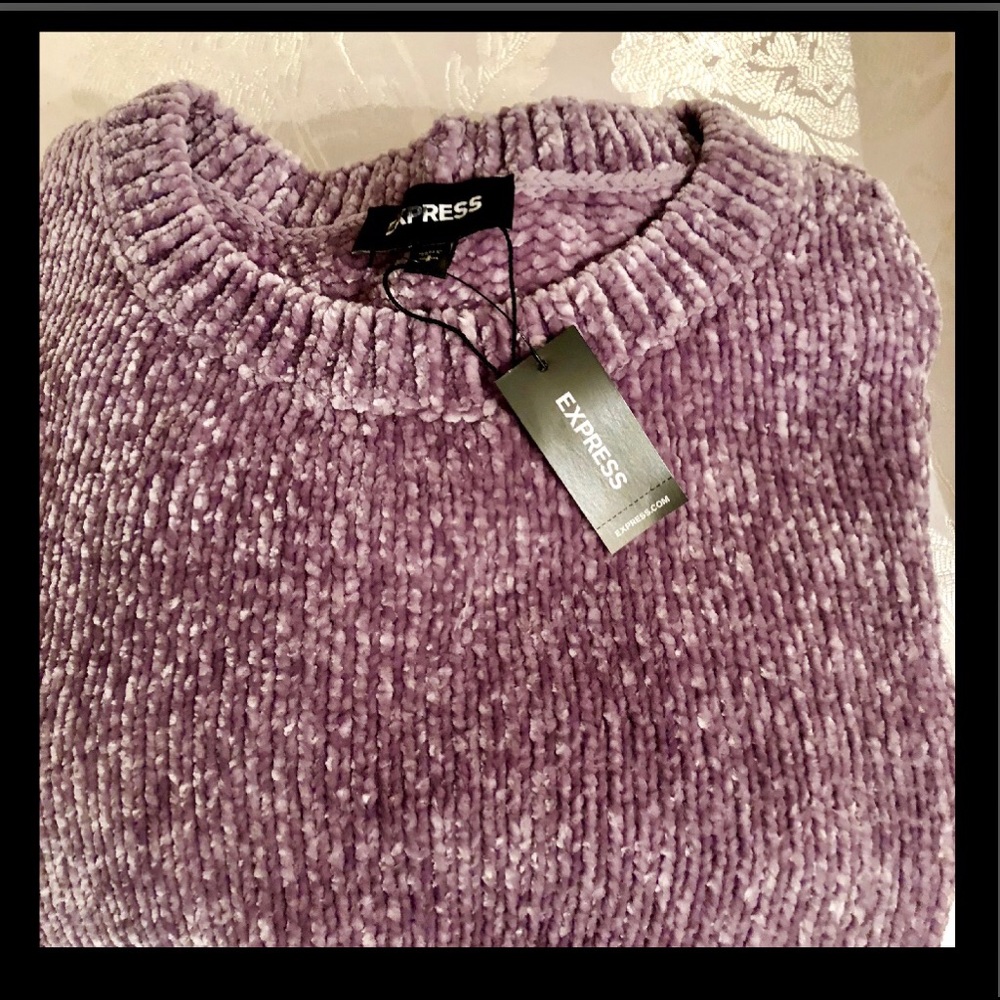 EXPRESS Plush Chenille Cold Shoulder Sweater - Picture 6 of 8
